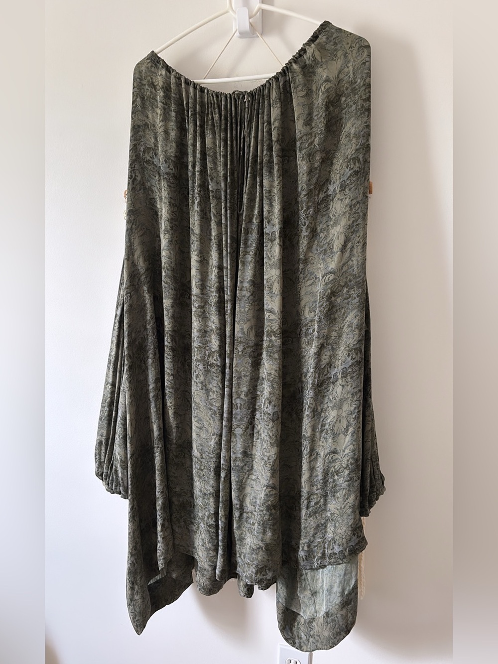 Stella McCartney Silk Tent Dress Long Sleeve Olive Green Print Size EU 38